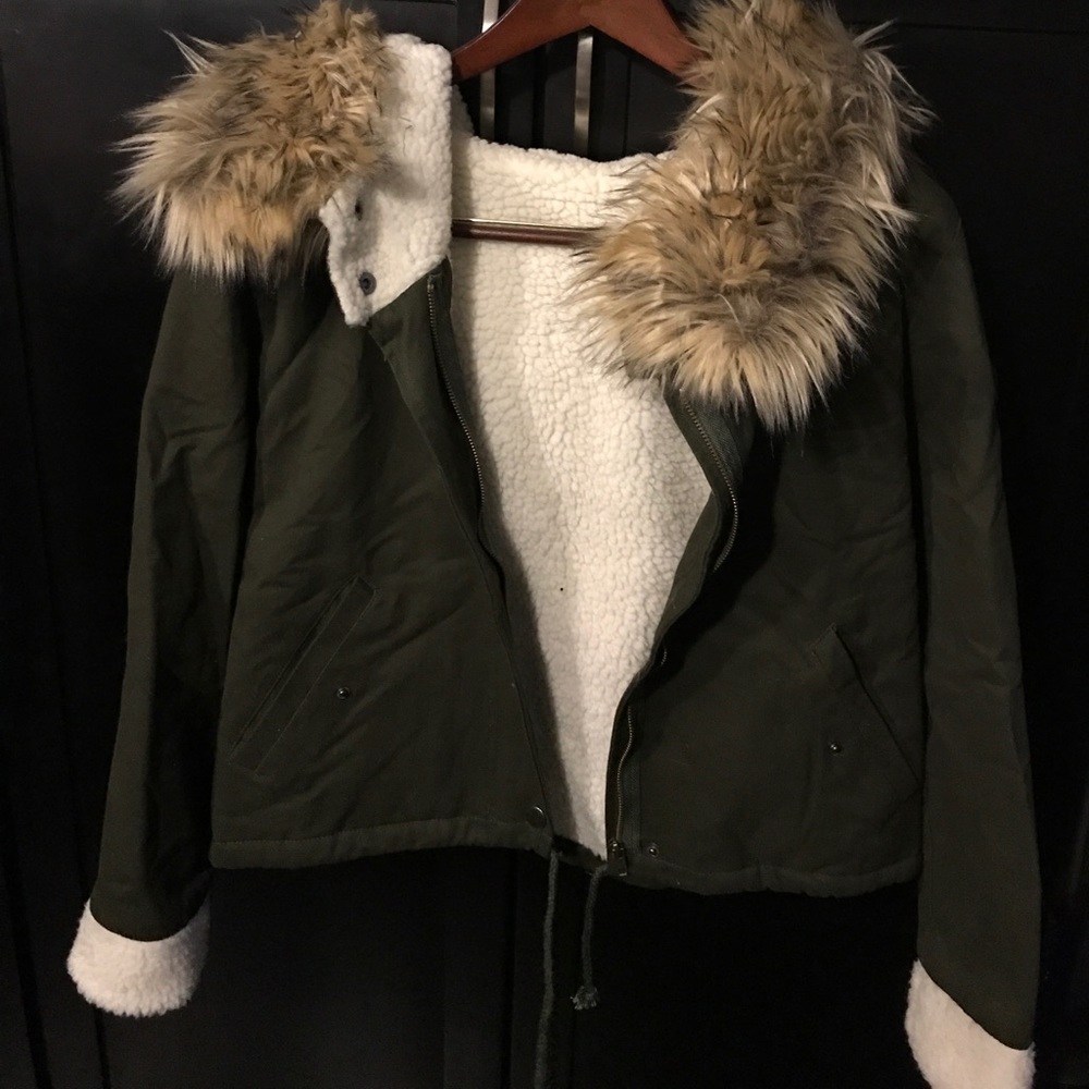 Army Green Jacket Lined with Fur hood