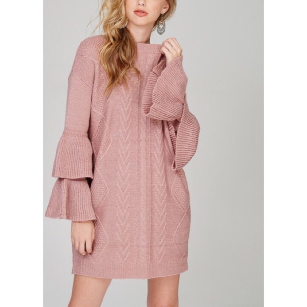 💕SOLD💕Ruffle Sleeve Cable Knit Sweater Dress