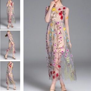 Sheer Fully Embroidered Floral Dress
