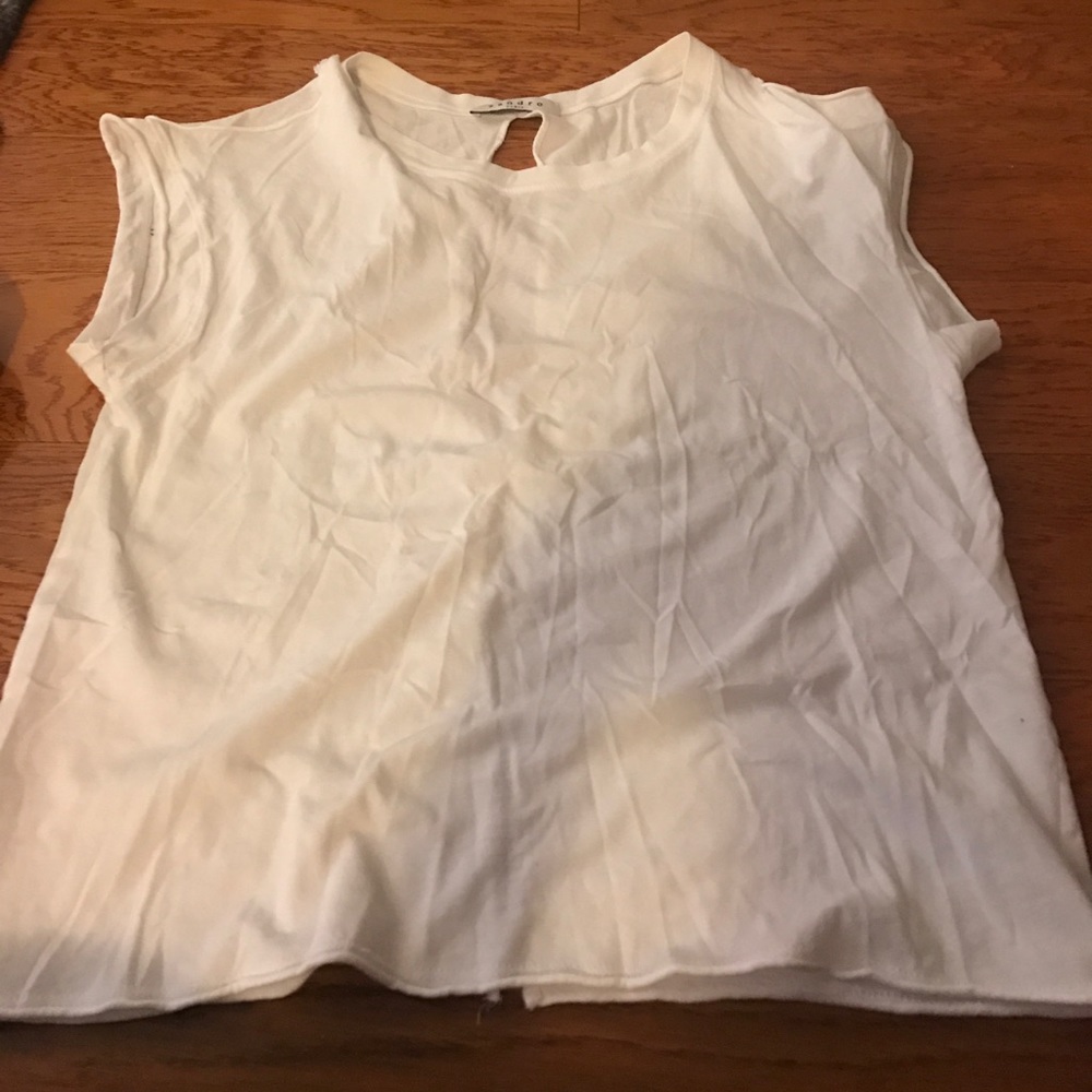 White cold shoulder and cut up t shirt