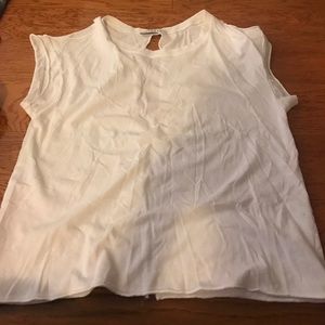 White cold shoulder and cut up t shirt