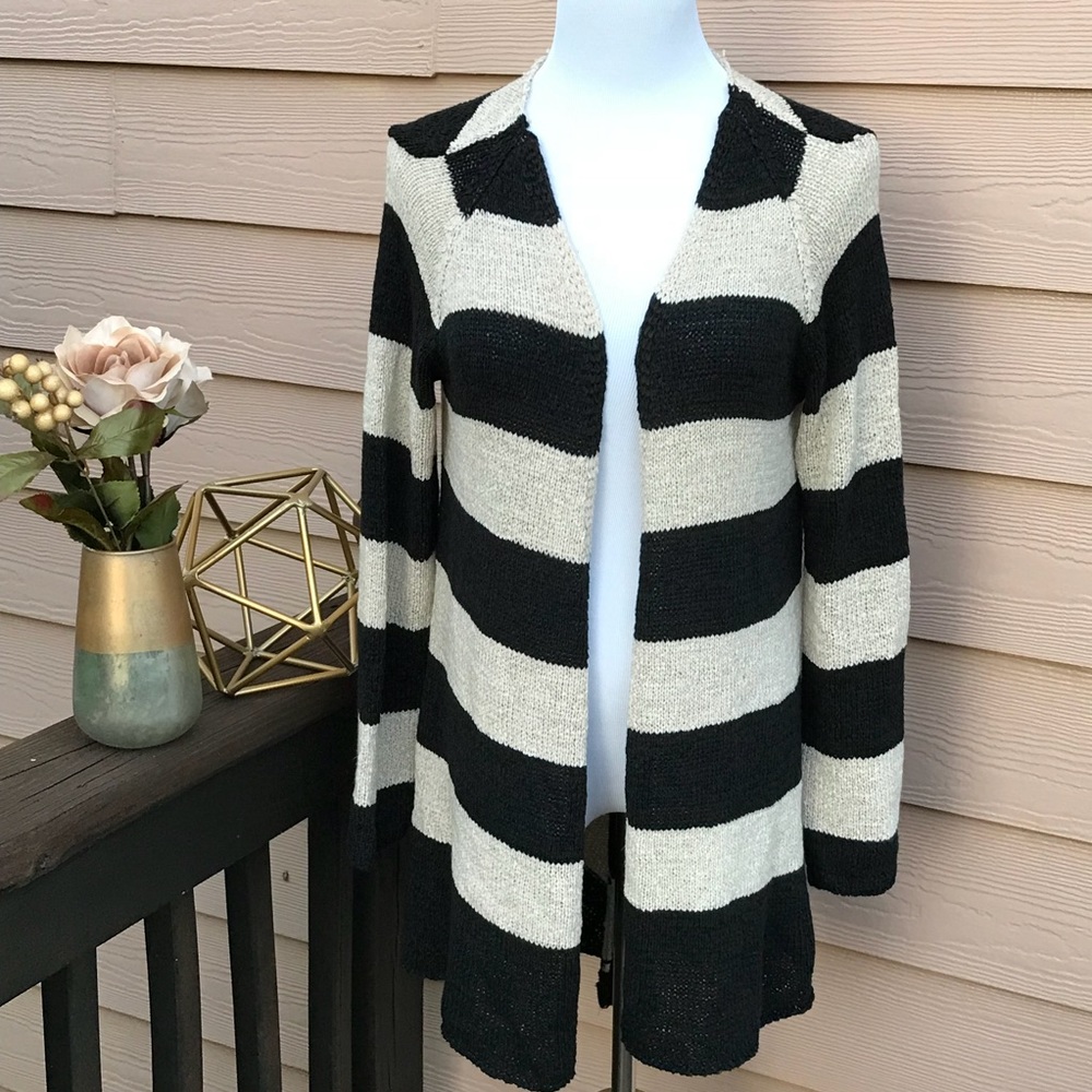 Wide-Striped Sweater Cozy Cardigan Duster Medium