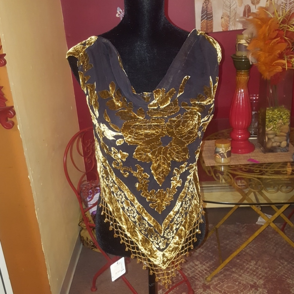 See through and velvet backless top