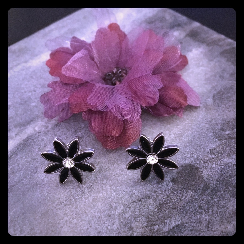 Black Flower Petal Studs