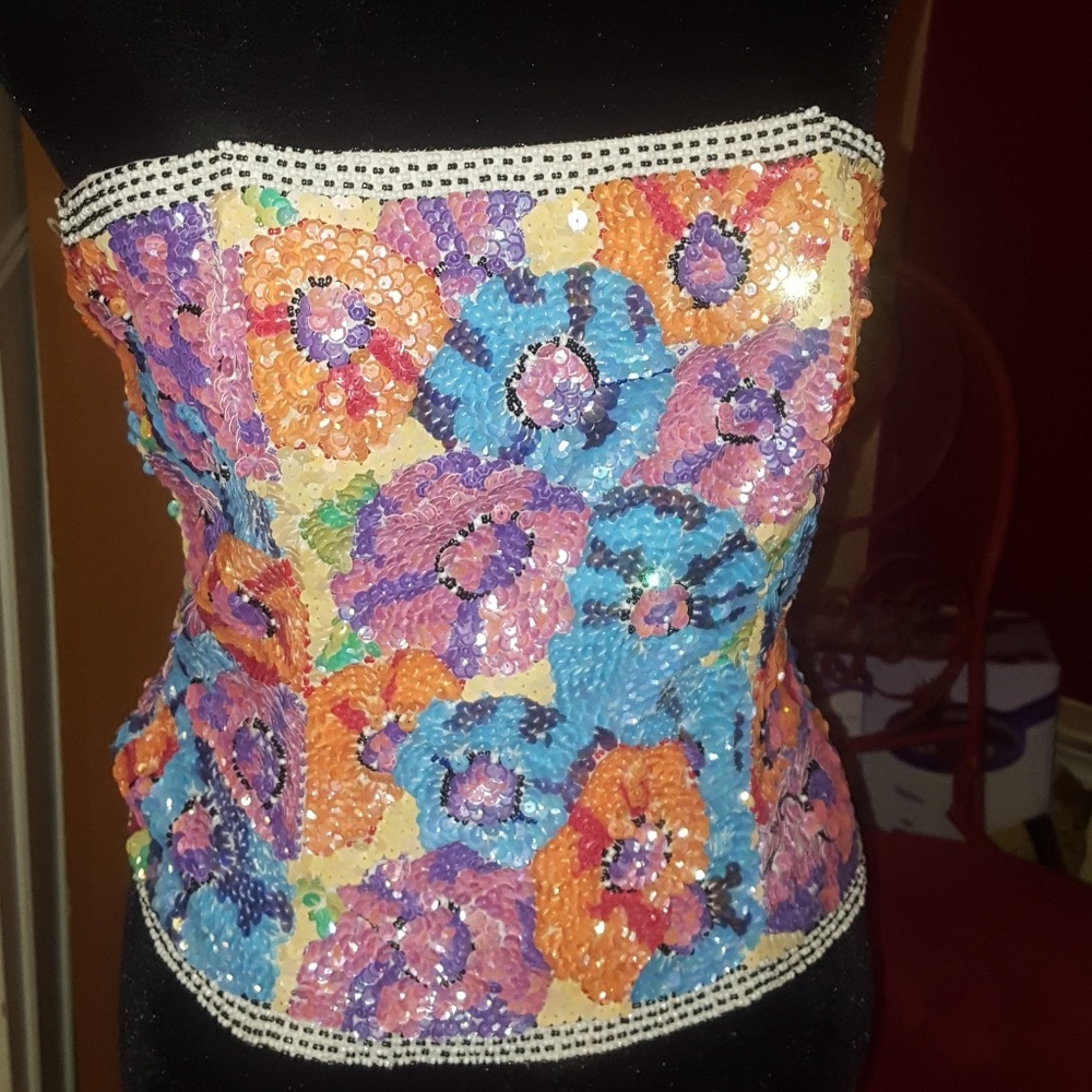 Floral beaded sequin corset top
