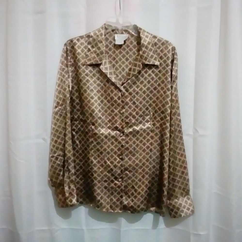 Tess Gold/Black Button Down Print Top