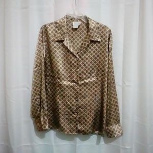 Tess Gold/Black Button Down Print Top