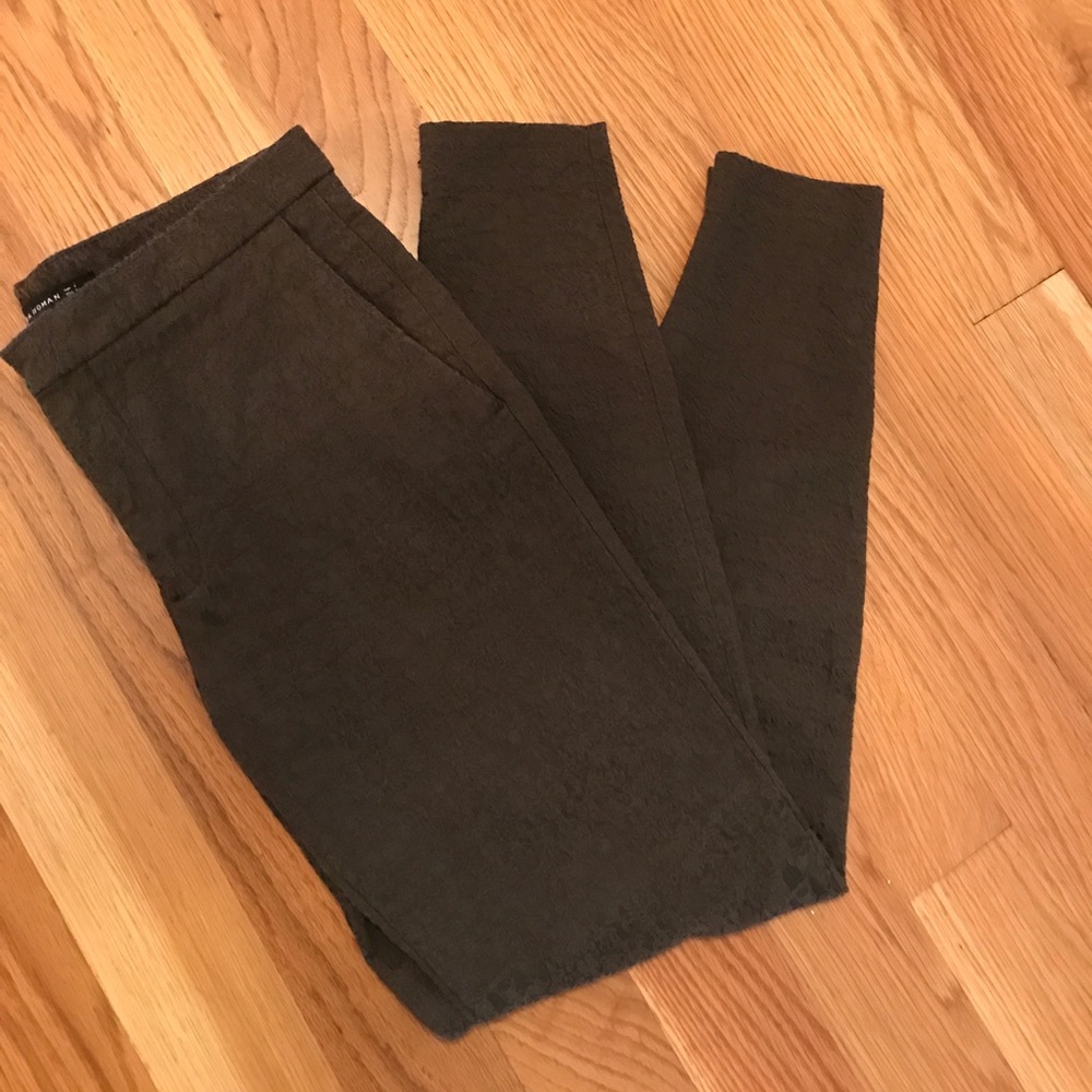 Zara Woman Jacquard Lace Trousers in Olive Green