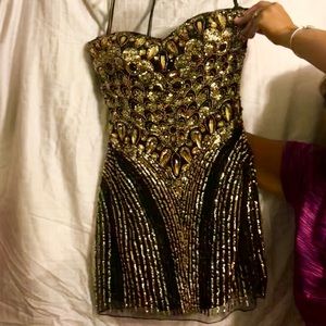 Sherri Hill Black Gold Rhinestone Dress