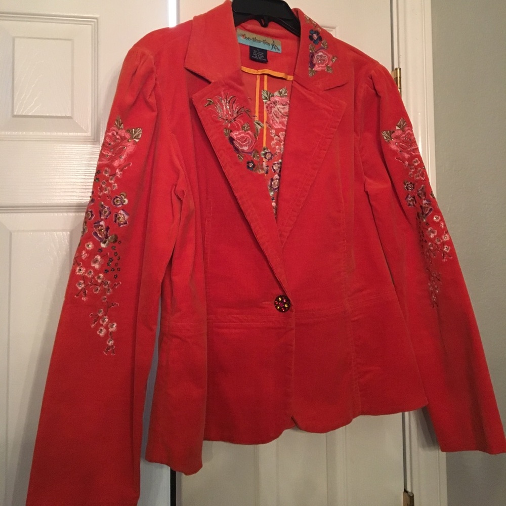 Velvet blazer , embroidery /rhinestones.