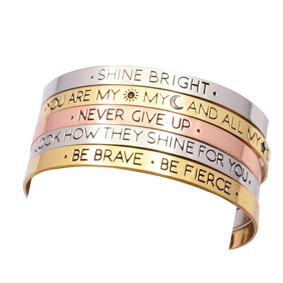 Be Brave Be Fierce Mantra Gold Bangle Bracelet - Picture 2 of 5