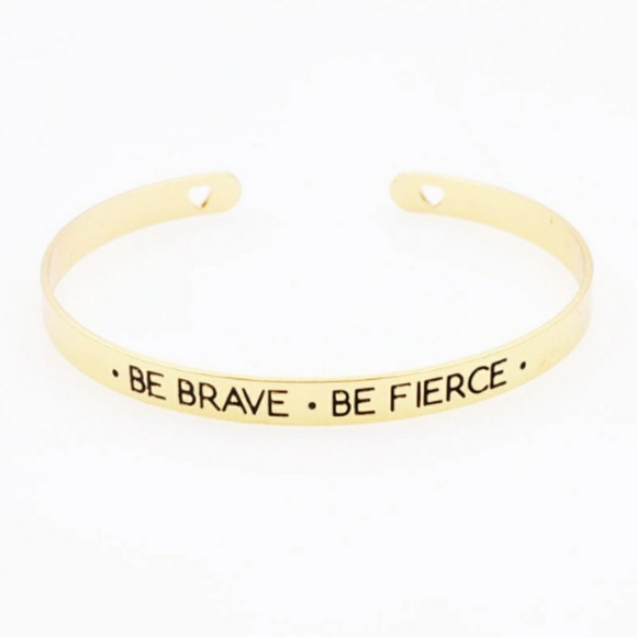 Be Brave Be Fierce Mantra Gold Bangle Bracelet - Picture 4 of 5