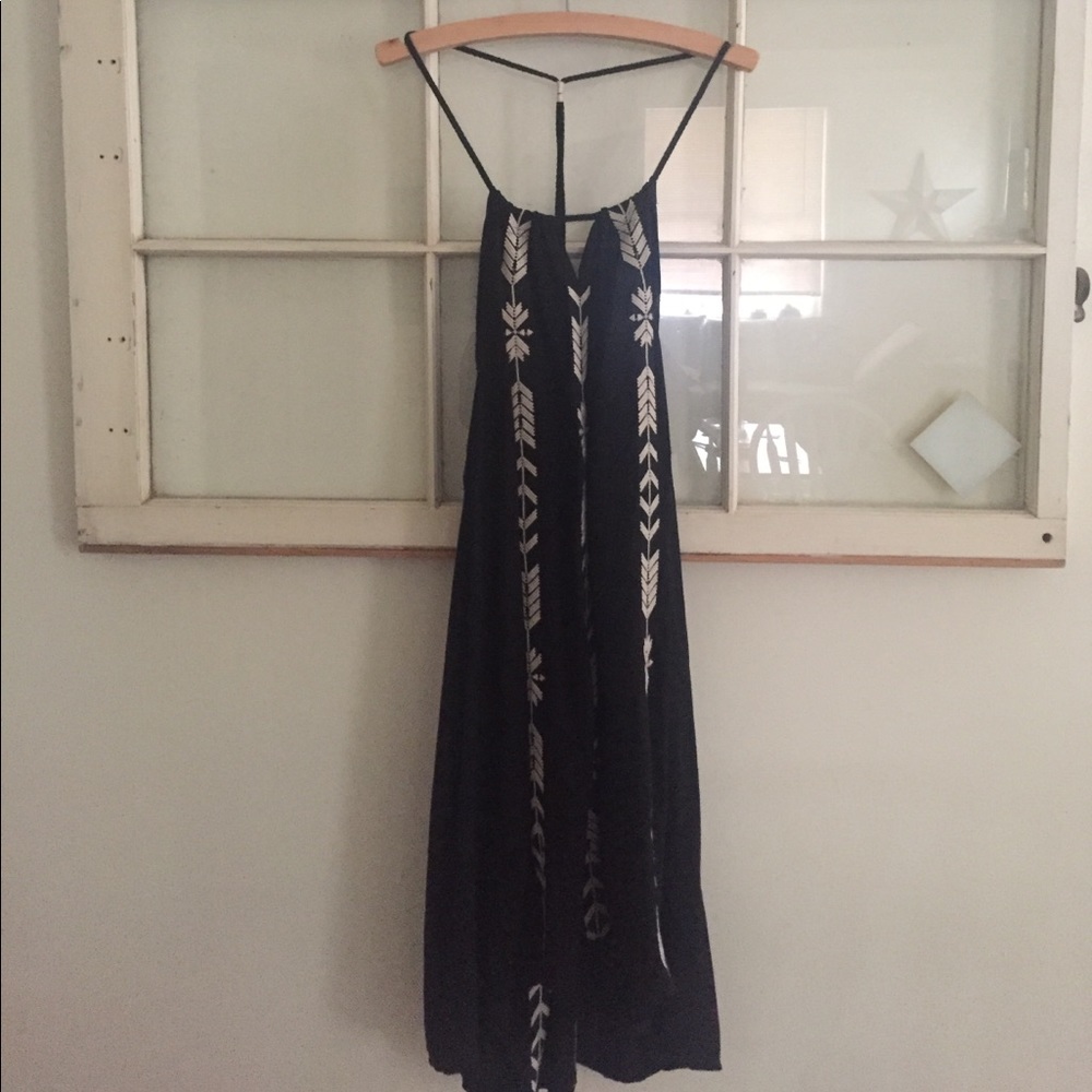 Black Aztec print high low sundress w back detail