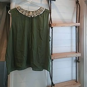 XXL Lauren Conrad Green Lace Collar Tank Top