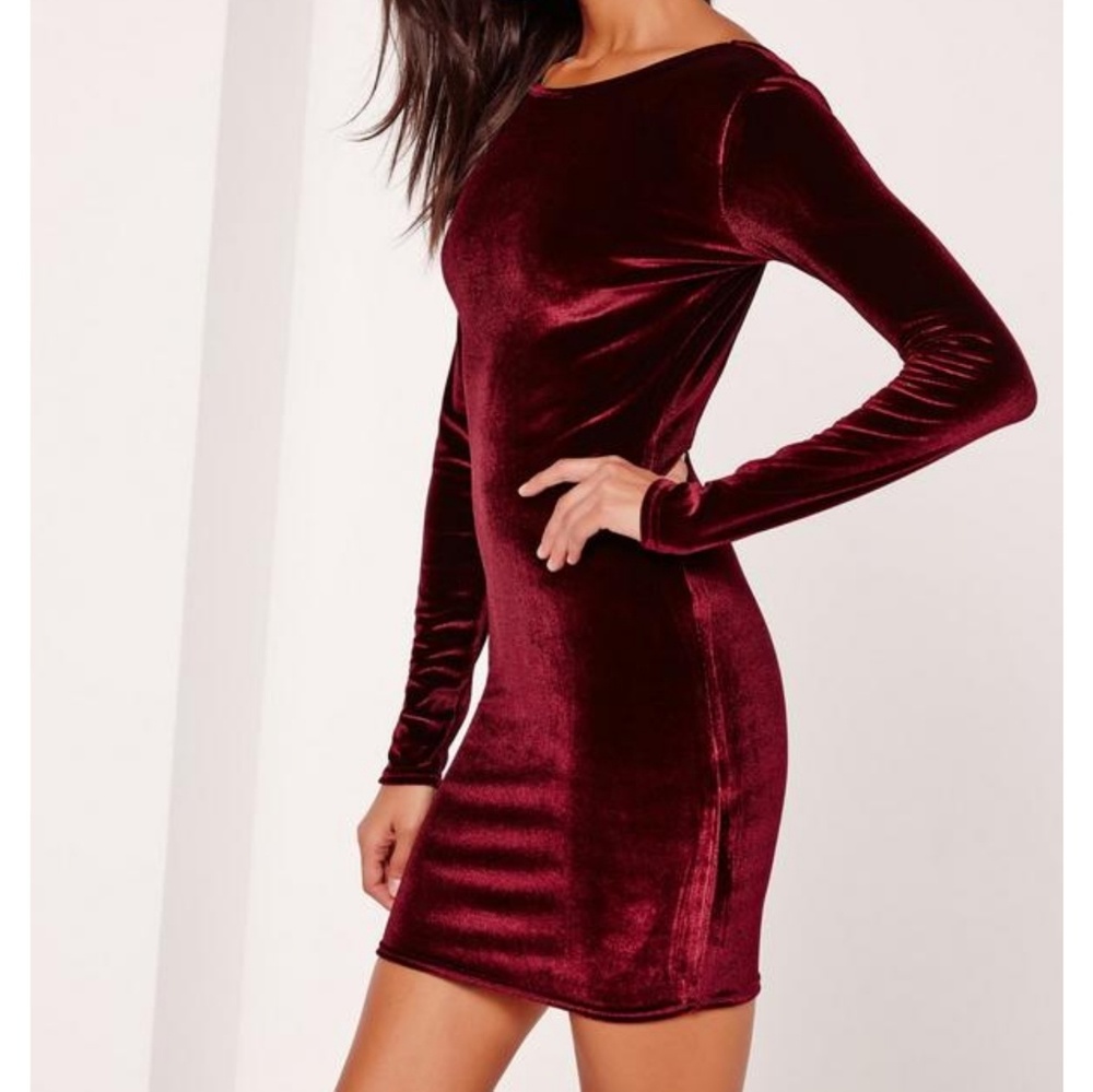 Burgundy long sleeve velvet dress