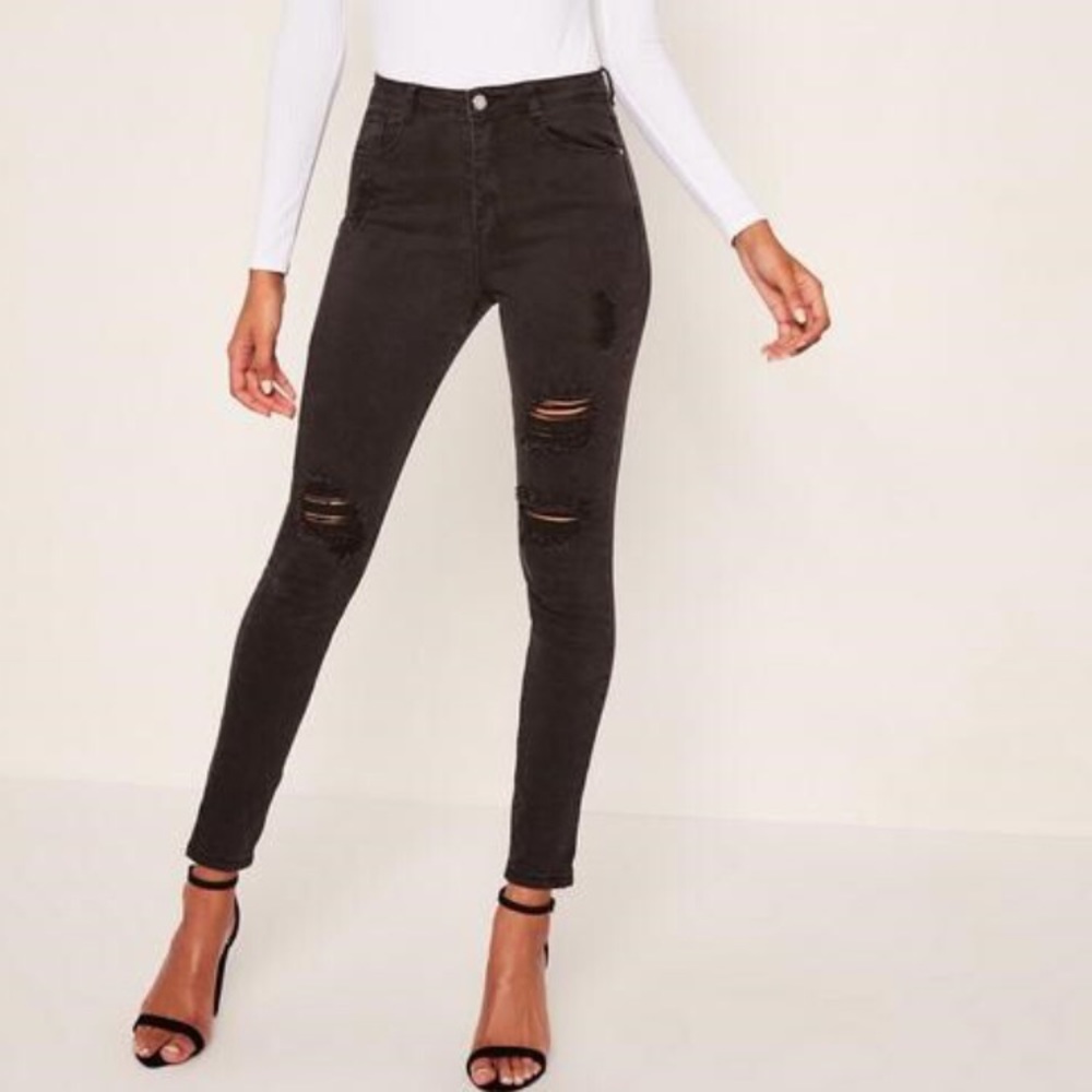 Misguided high waisted ripped black jeans size 2S