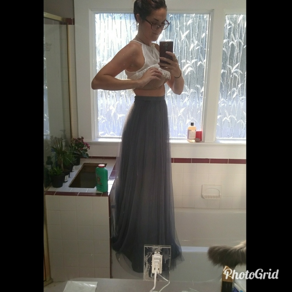Long Grey Tulle Skirt