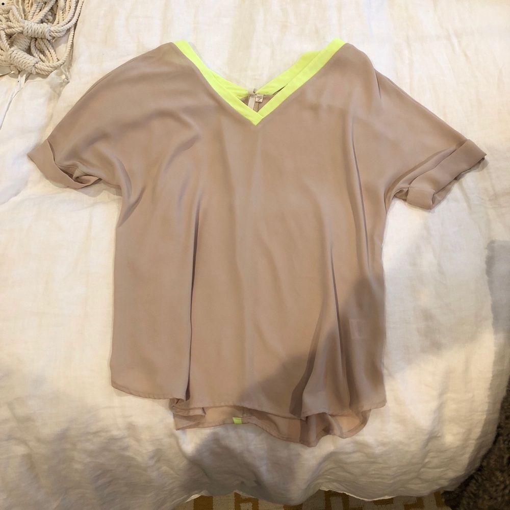 BP- tan with neon yellow accents shirt!