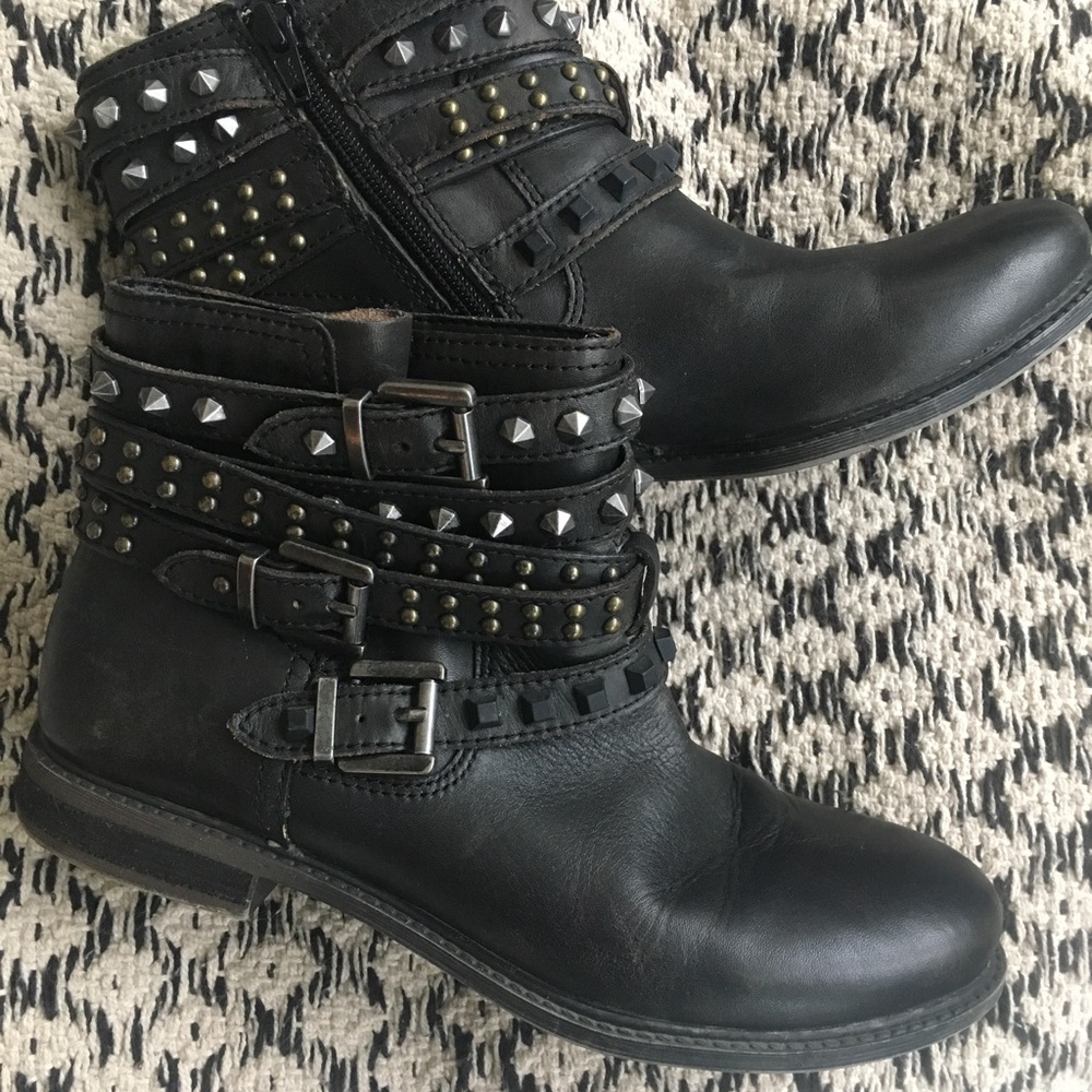 Studded black leather boots