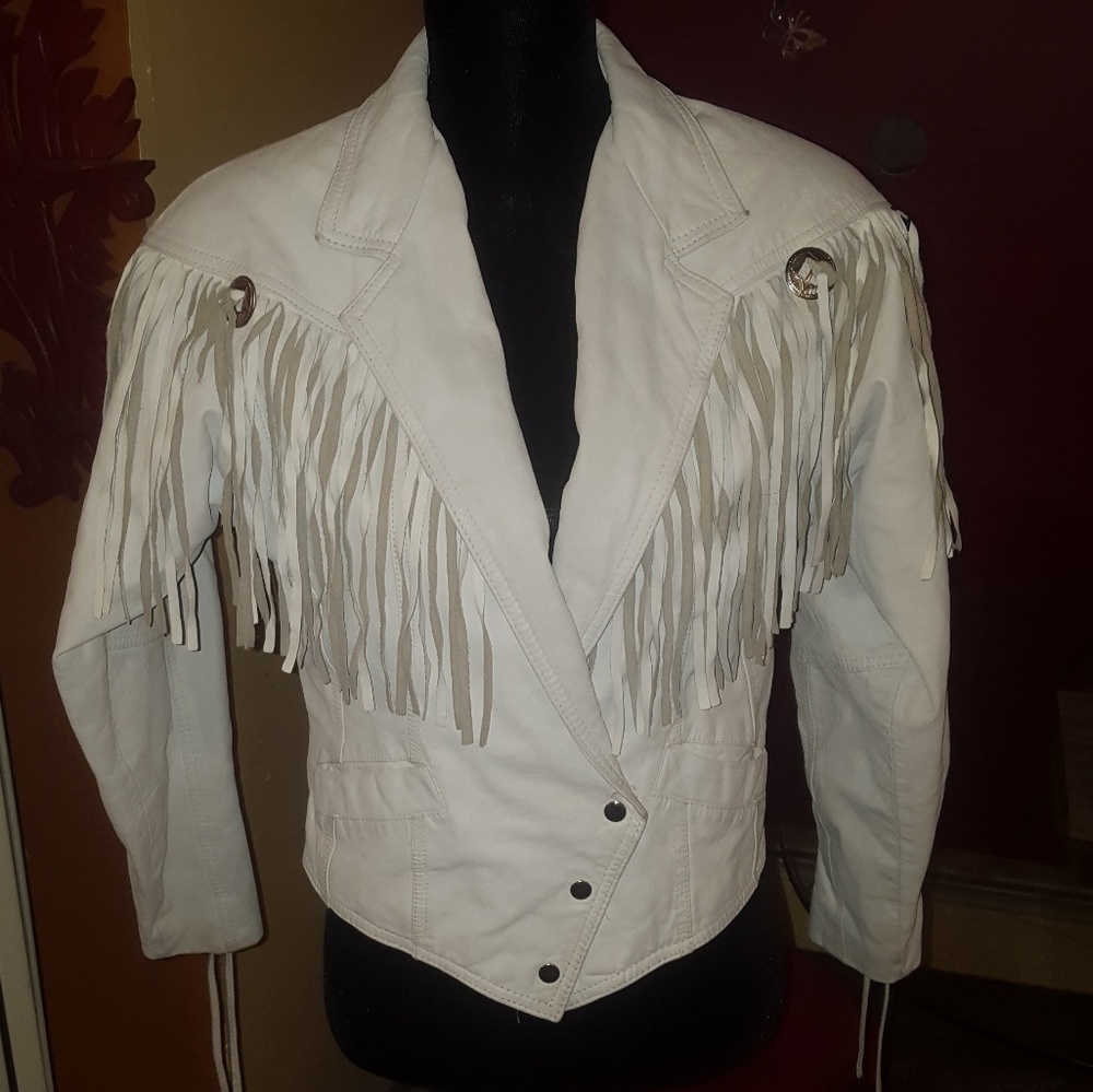 White Leather fringe jacket