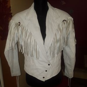 White Leather fringe jacket
