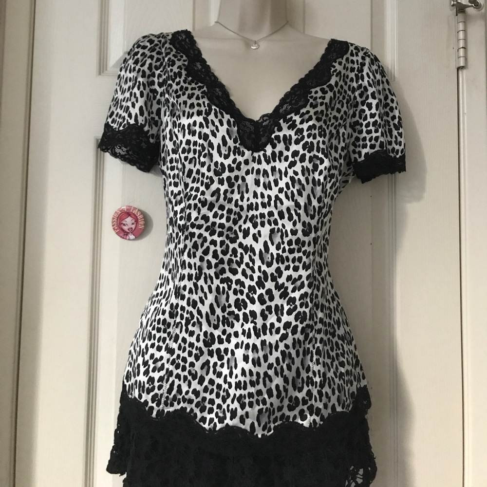 White House Black Market Silk Animal Print Top