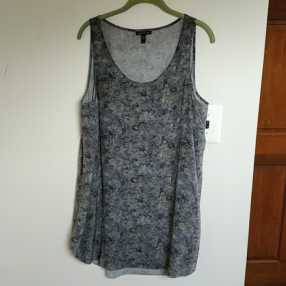 Eileen Fisher silk tank rusty blue design L