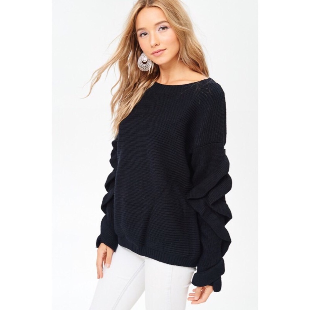 >>LAST<< Sabel Ruffle Sleeve Sweater - Black - Picture 6 of 6