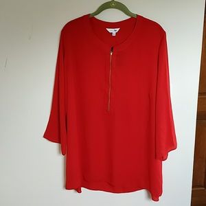 Simply Be red 3/4 sleeve zip front blouse 16 NWT