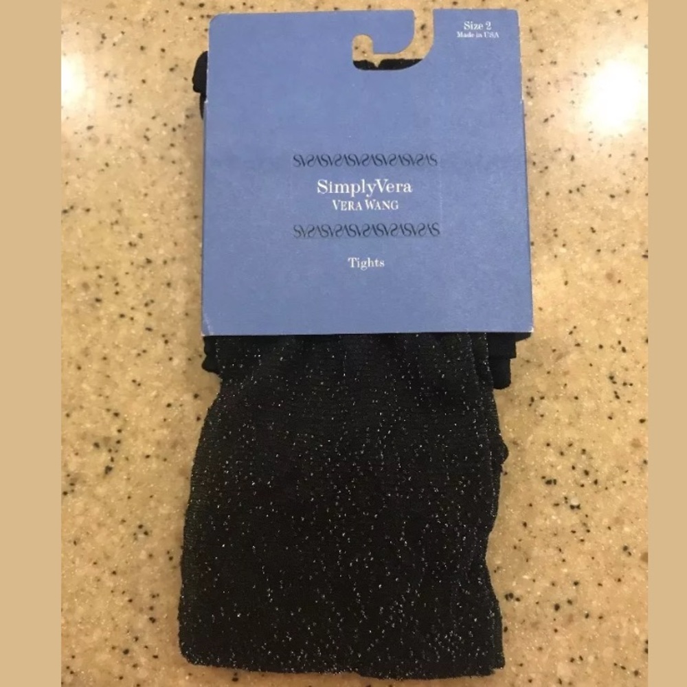 Vera Wang Tights Black With Silver Control Top