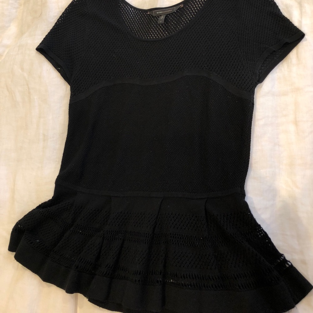 BCBG- black short sleeve eyelet top!