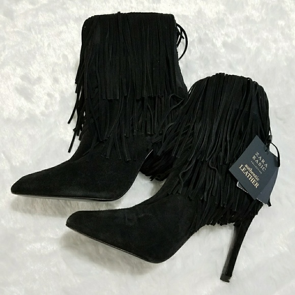fringe heel booties