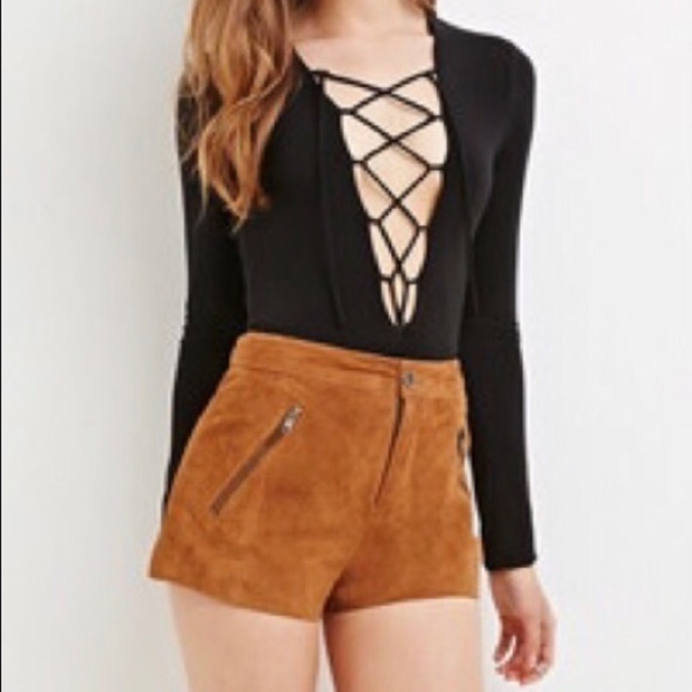 Suede lined high waisted shorts