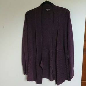 Eileen Fisher purple wool sweater open cardigan L