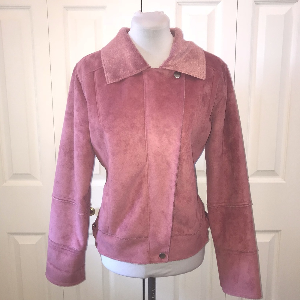 E Studio Pink Faux Suede Moto Coat Jacket sz L