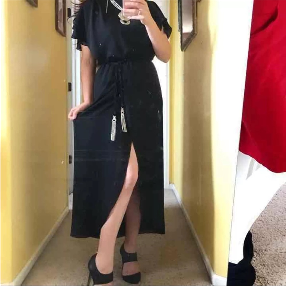 Sexy Split-Front Long Evening Vintage Black dress
