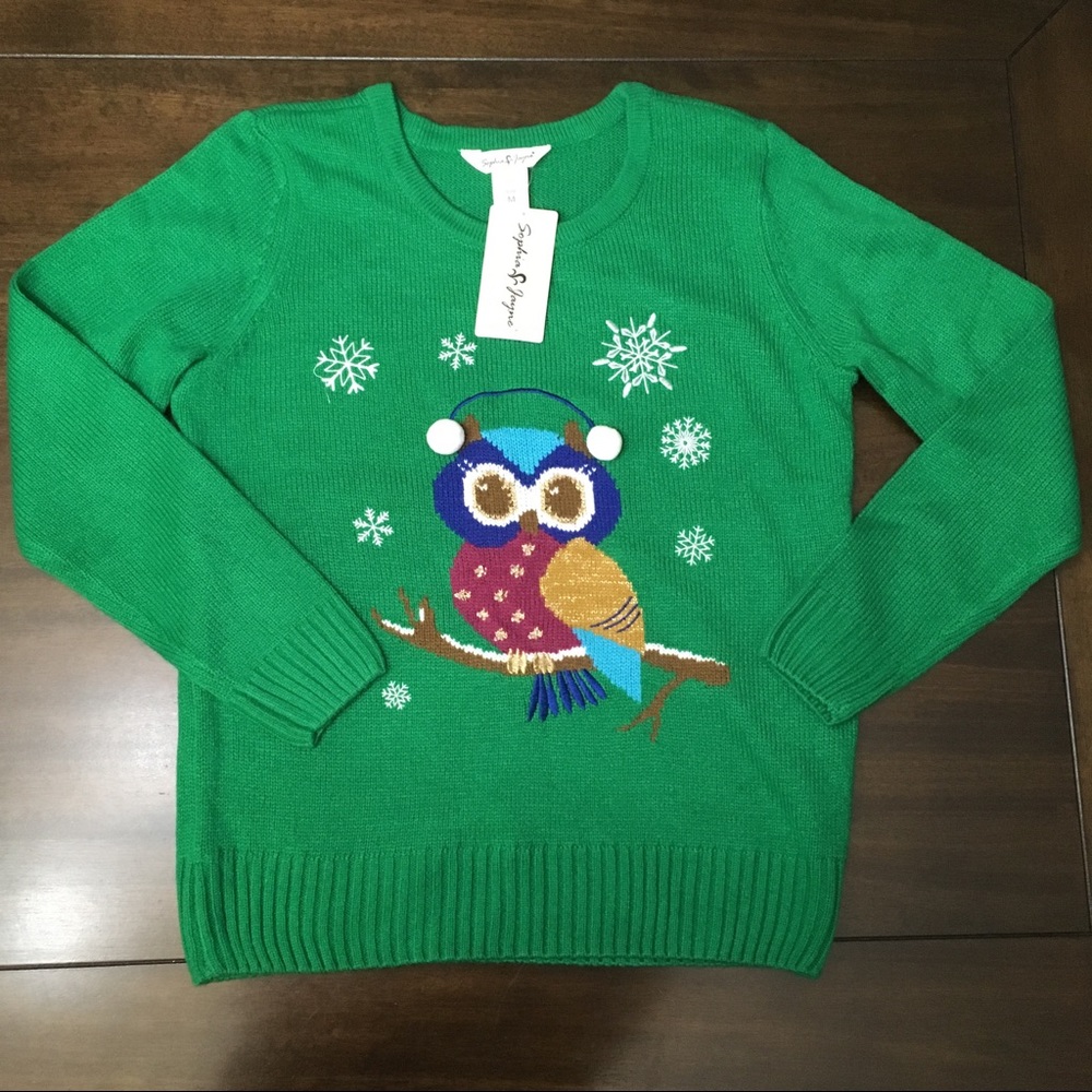 Sophia Jayne owl christmas sweater with Flaw