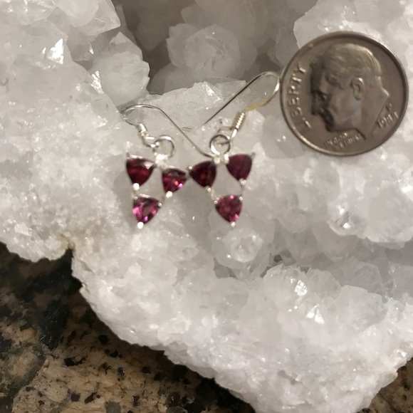 STERLING SILVER RASPBERRY RHODOLITE GARNET EARRING - Picture 4 of 7