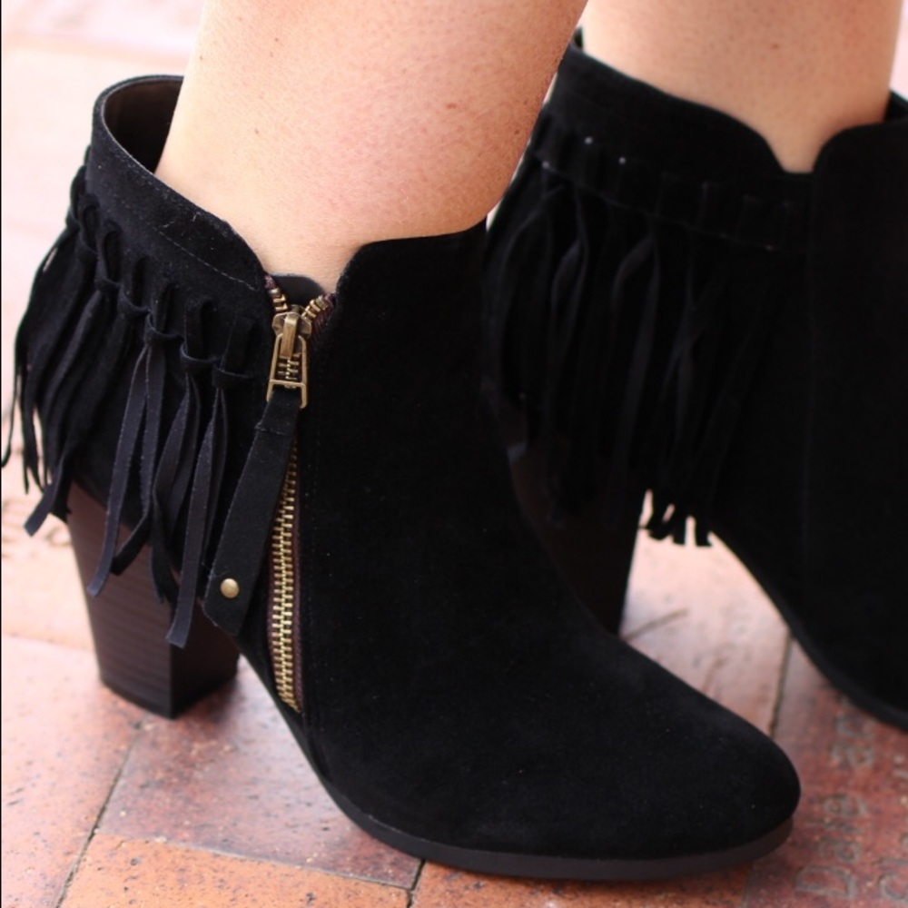 Booties Black Suede Fringe Size 8