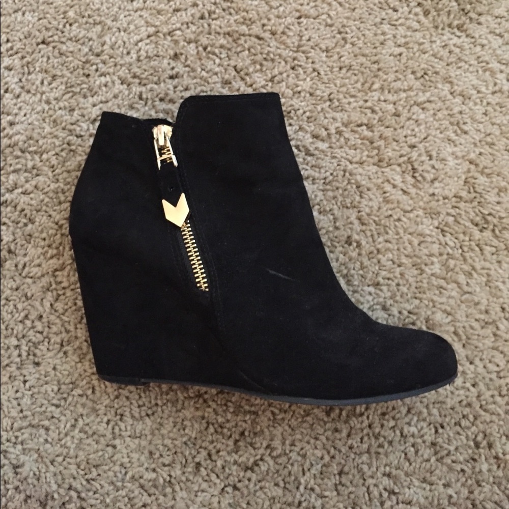 BCBG Black Suede Wedge Booties