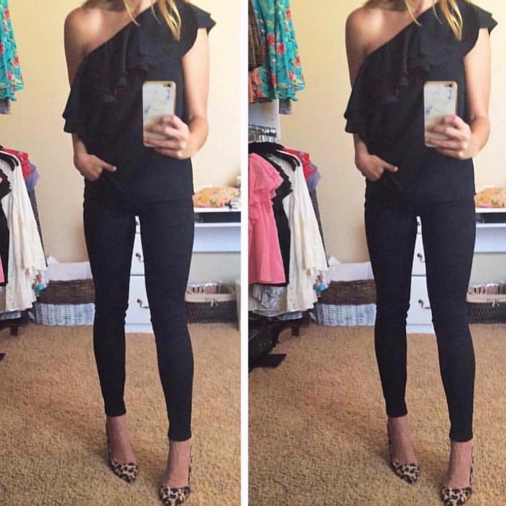 One shoulder ruffle blouse
