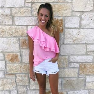 one shoulder ruffle blouse