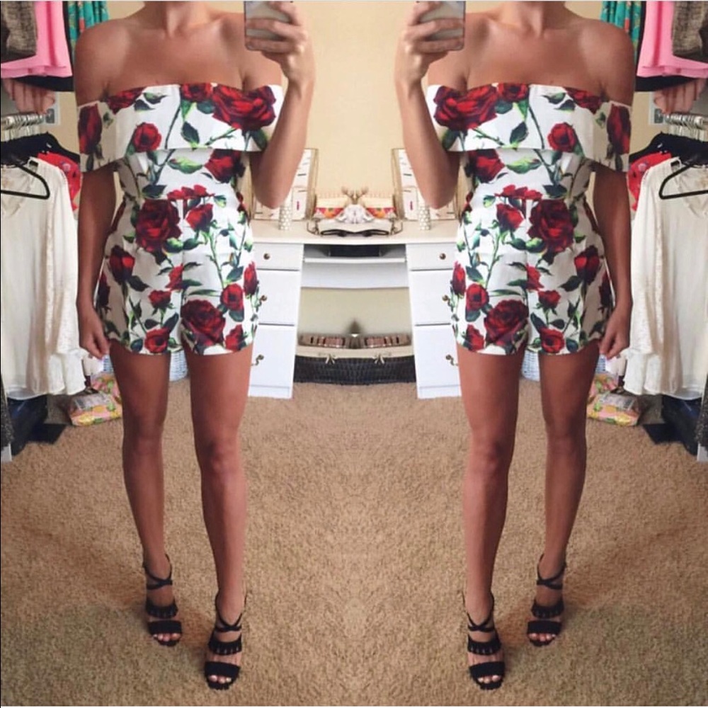 Rose print off the shoulder romper