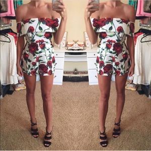 Rose print off the shoulder romper