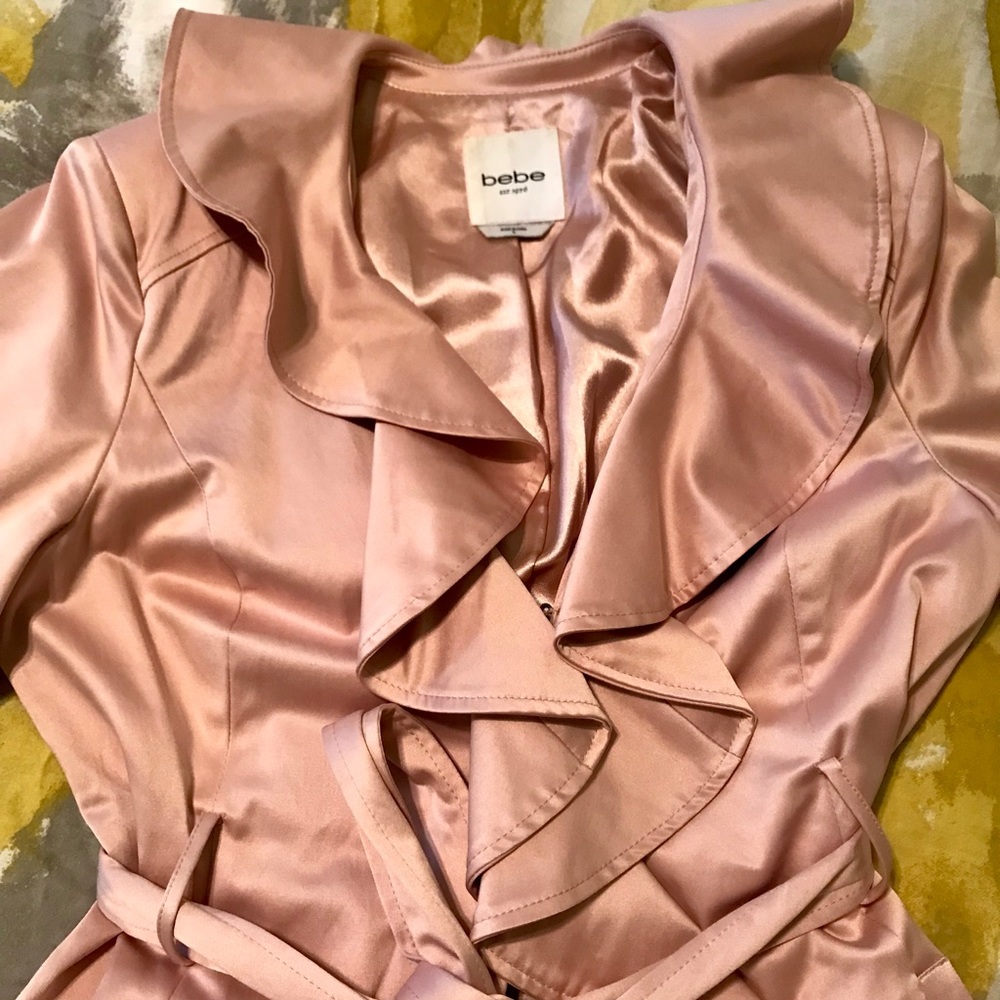 Bebe Satin Ruffle Trench