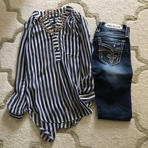 Navy and white stripe blouse
