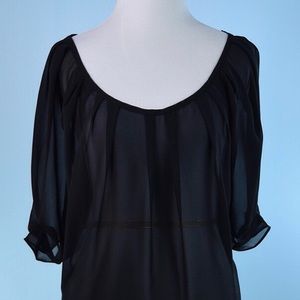CARMEN MARC VALVO black sheer tunic  top LARGE