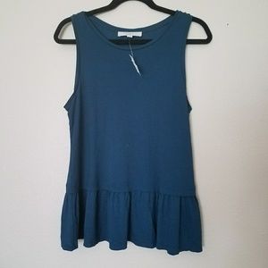 ANN TAYLOR LOFT RUFFLE HEM TEAL TANK MEDIUM