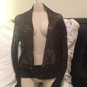 BCBGMaxazaria Brown Sequin Open Knit Sweater XS