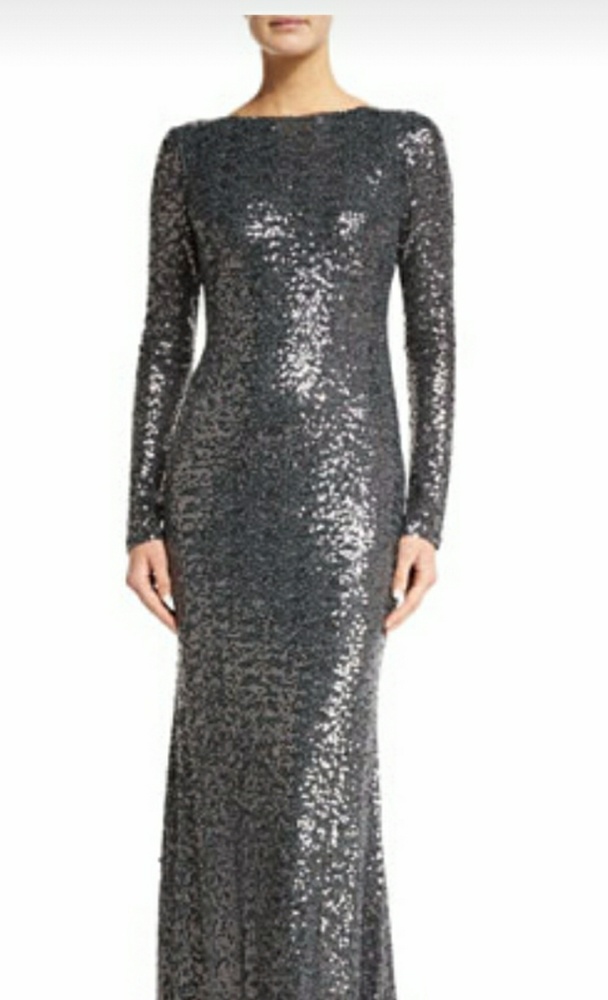 Sequined Cowl-Back Evening Gown by Badgley Mischka